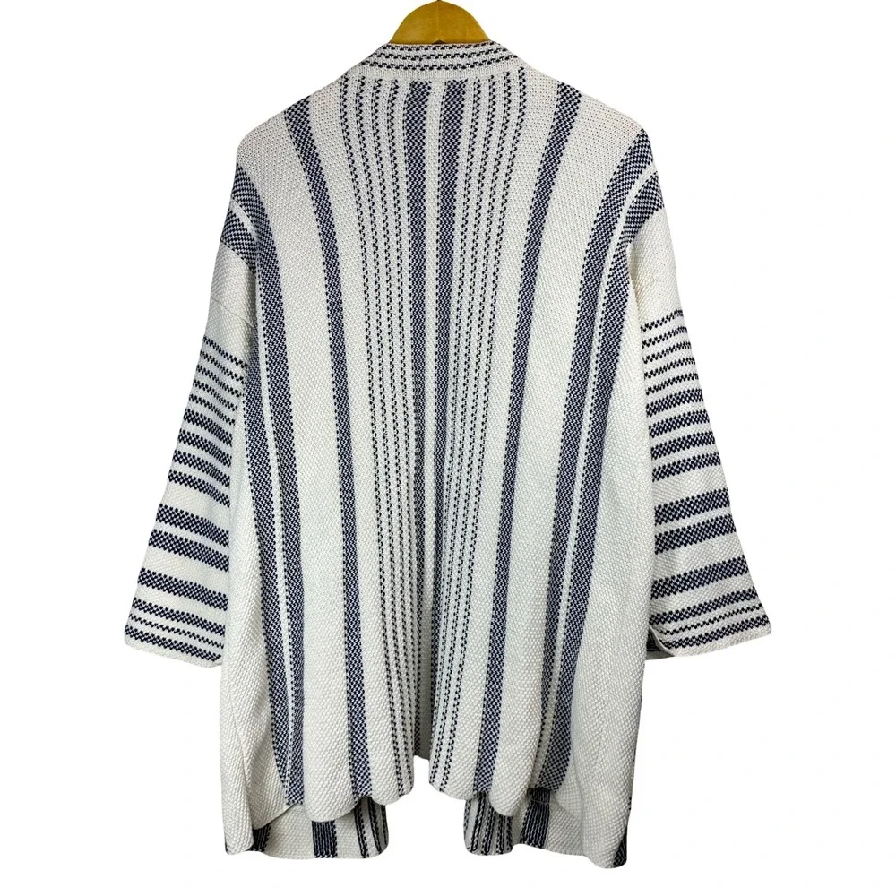 Ellison Womens Striped Open Front Cardigan Sweater Textured Knit‎ L Boho Coastal